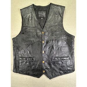 Navarre Italian Stone Genuine Leather Mens XL Motorcycle Biker Black Eagle‎ Vest